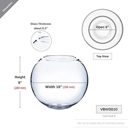 WGVI Clear Bubble Glass Vase 25cm (10") Diameter, 20cm (8") Height | Hand-Blown Decorative Accent Piece thumbnail 2
