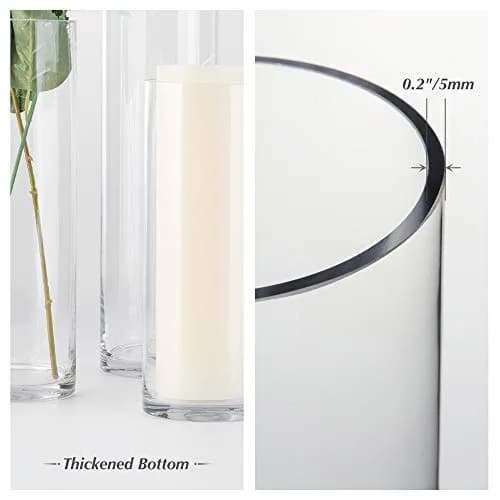 WGVI Thick Clear Cylinder Glass Vase 3" W x 8" H | Elegant Floral Display for Weddings & Home thumbnail 7