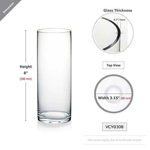 WGVI Thick Clear Cylinder Glass Vase 3" W x 8" H | Elegant Floral Display for Weddings & Home thumbnail 2
