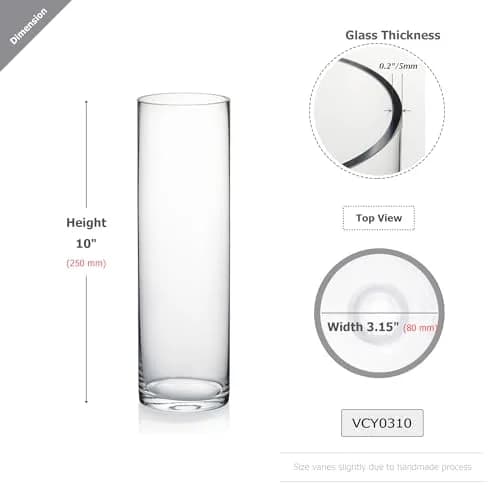 WGVI Thick Weighted Clear Cylinder Glass Vase 3" W x 10" H | Handcrafted, Durable, Elegant thumbnail 2