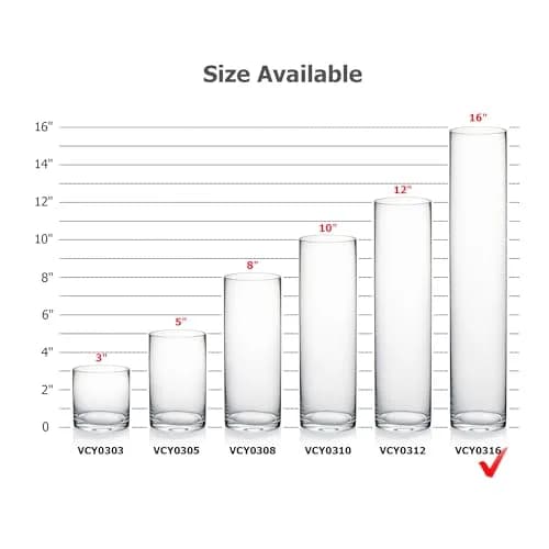 WGVI Thick Weighted Clear Cylinder Glass Vase 3" W x 16" H | Elegant Floral Display (110 characters) thumbnail 3