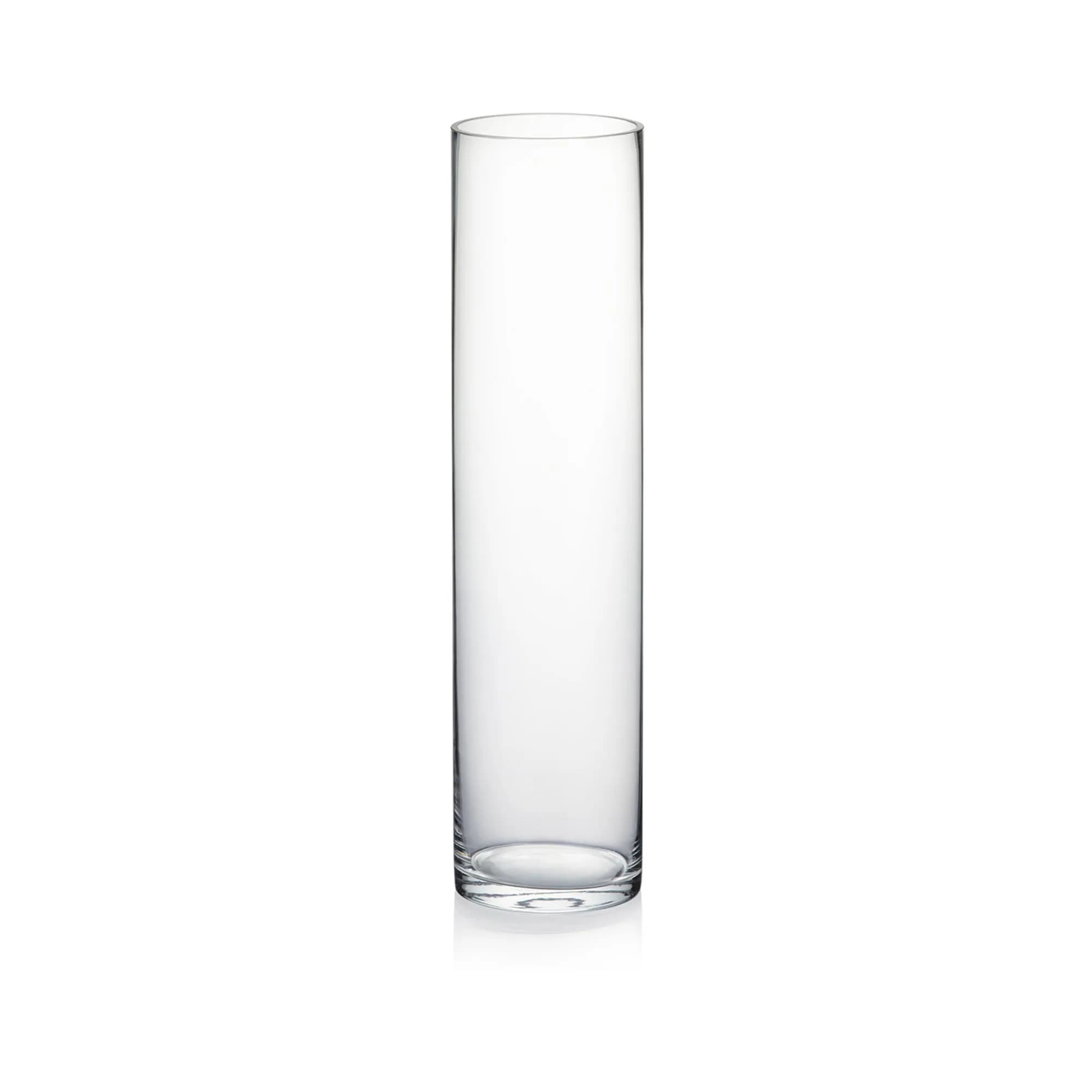 WGVI Thick Tall Clear Cylinder Glass Vase 4" W x 16" H | Elegant Floral Centerpiece