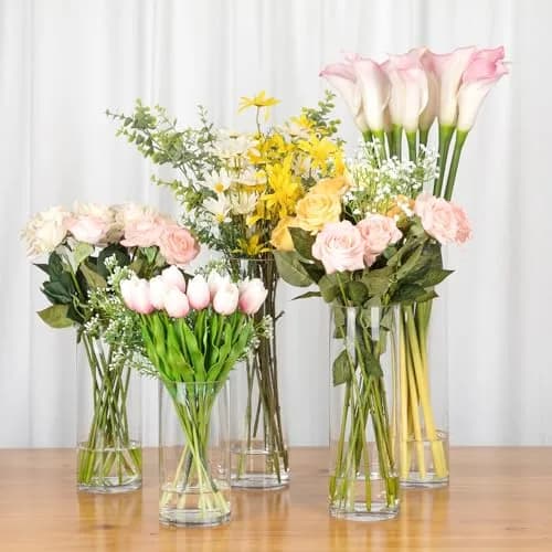 WGVI Thick Tall Clear Cylinder Glass Vase 4" W x 16" H | Elegant Floral Centerpiece thumbnail 6