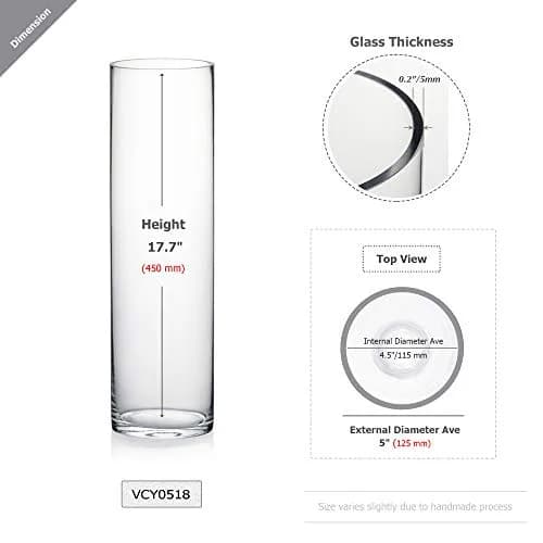 WGVI WGV Cylinder Vase Diameter 5" Height 18" | Clear Glass Floral Planter thumbnail 2
