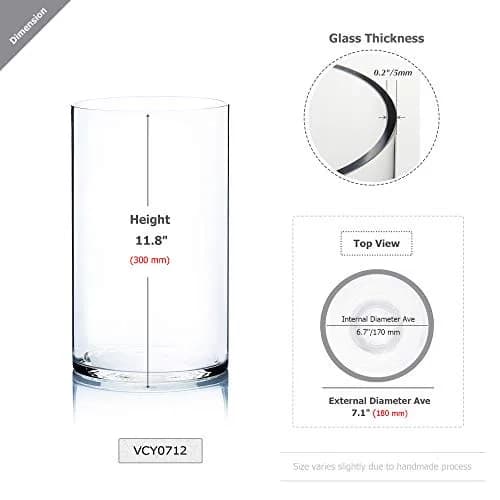WGVI Clear Cylinder Glass Vase 18cm (7") x 30cm (12") | Handcrafted Home Accent Decor thumbnail 2