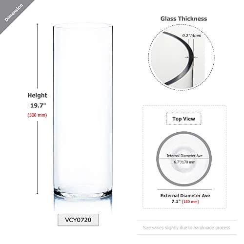 WGVI Clear Cylinder Vase 180 mm (7") x 500 mm (20") | Handcrafted Glassware for Events & Home Decor thumbnail 2