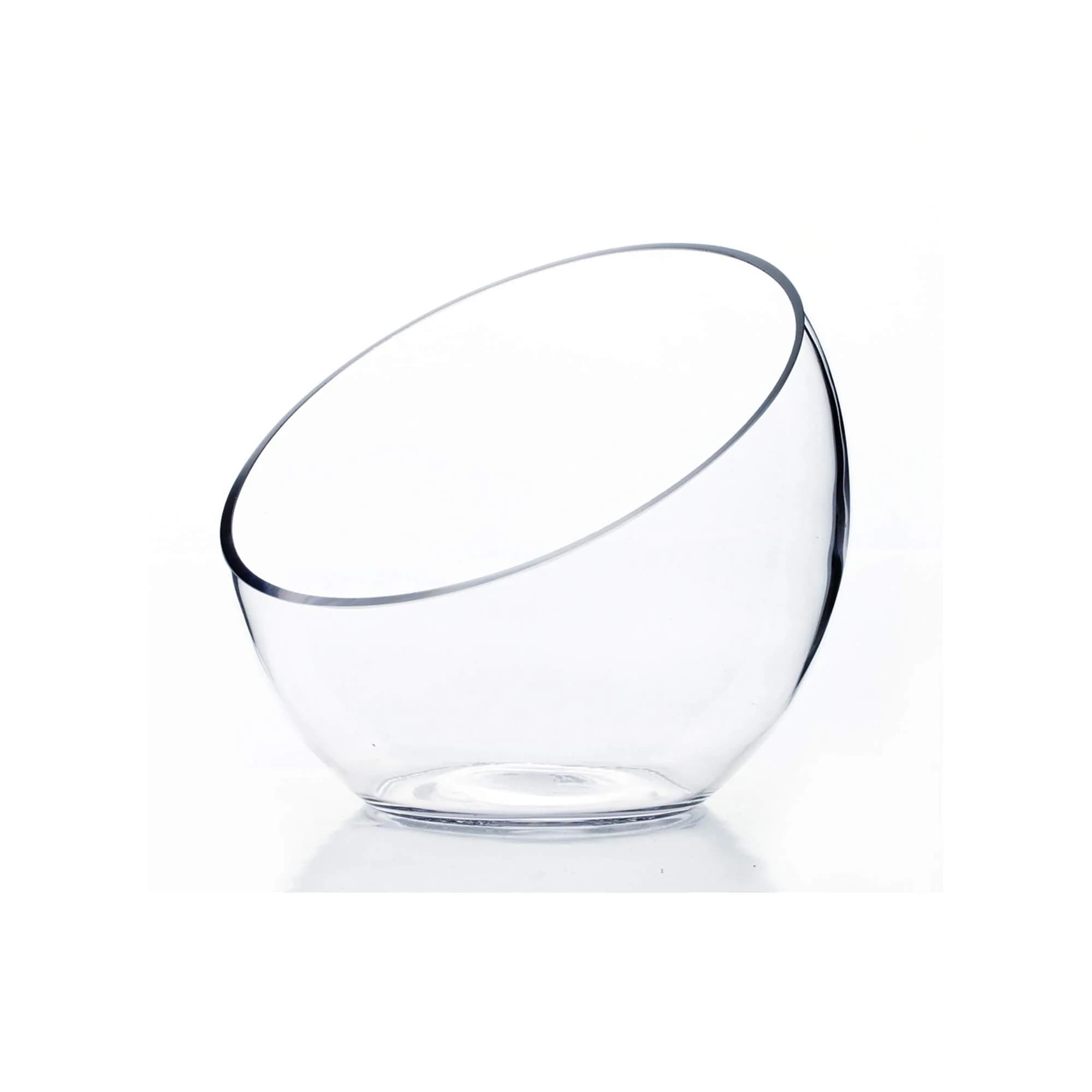 WGVI Clear Slant Cut Bowl Glass Vase, Glass Terrarium, Candy Dish, 7" Width, 6" Height | Handcrafted Minimalist Decor
