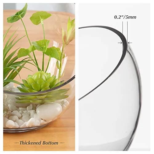 WGVI Clear Slant Cut Bowl Glass Vase, Glass Terrarium, Candy Dish, 7" Width, 6" Height | Handcrafted Minimalist Decor thumbnail 4