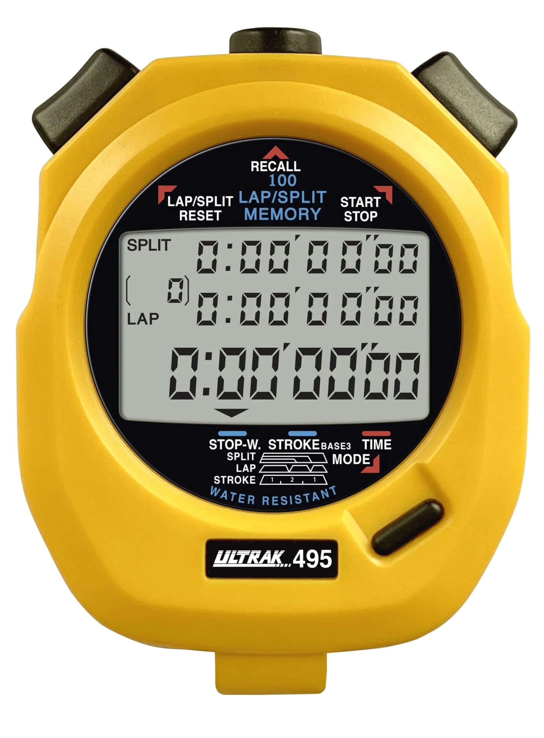 ULTRAK 495 Stopwatch – Blue Professional 100-Lap Digital Timer, Countdown Interval Tracker, Water-Resistant Sports Watch, Chronograph (1 Unit) — Yellow