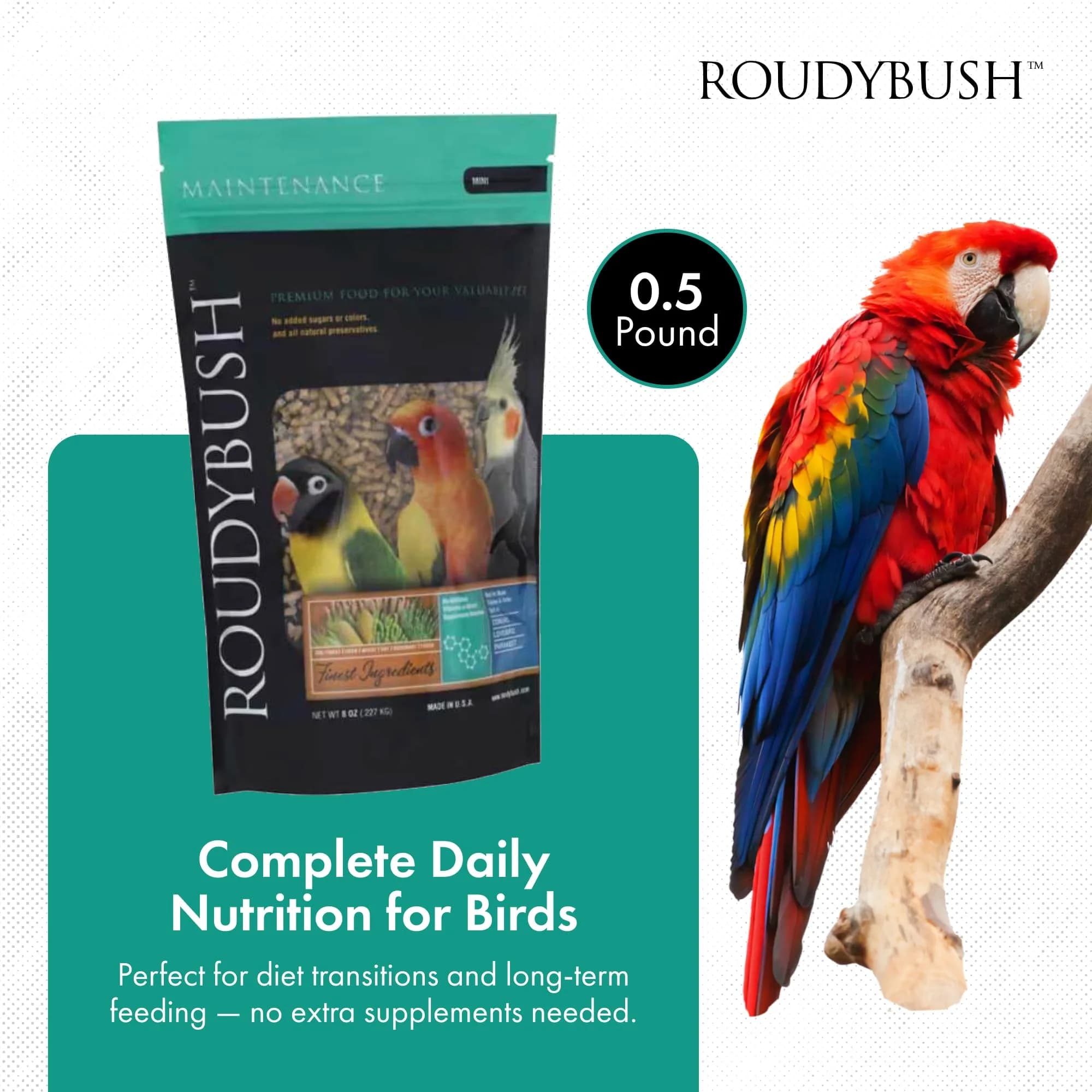RoudyBush Daily Maintenance Bird Food Mini Pellets 227g (8 oz) | Formulated by Avian Nutritionist - view 2