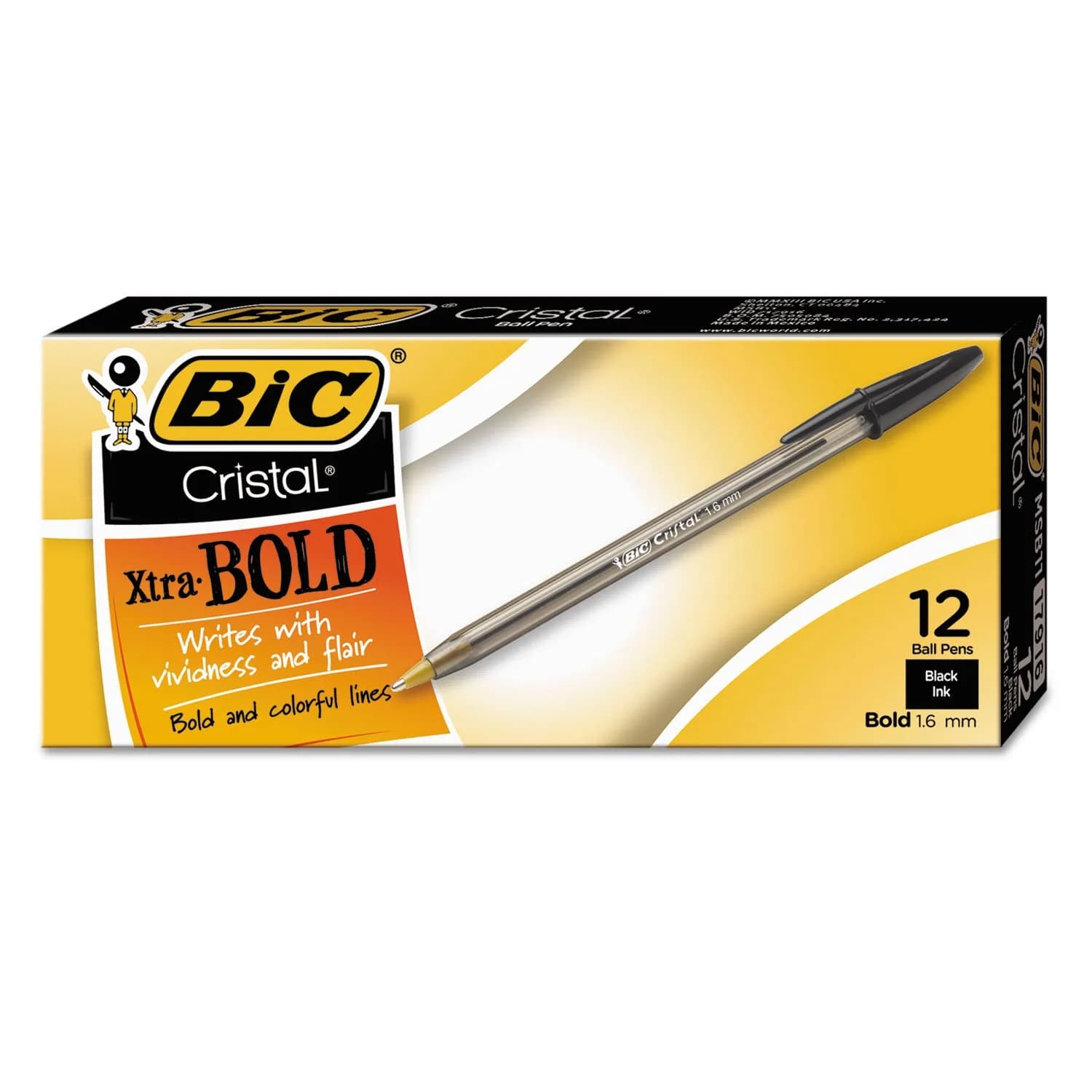 BIC Cristal Xtra Bold Ballpoint Pen, Black Ink, 1.6mm Bold, Dozen | Smooth Writing Instrument for Students & Office — Black