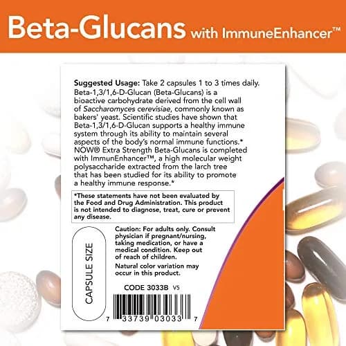 NOW Foods Beta-Glucans with ImmunEnhancer 500 mg (120 VegiCaps) | Supports Normal Immune Function thumbnail 3