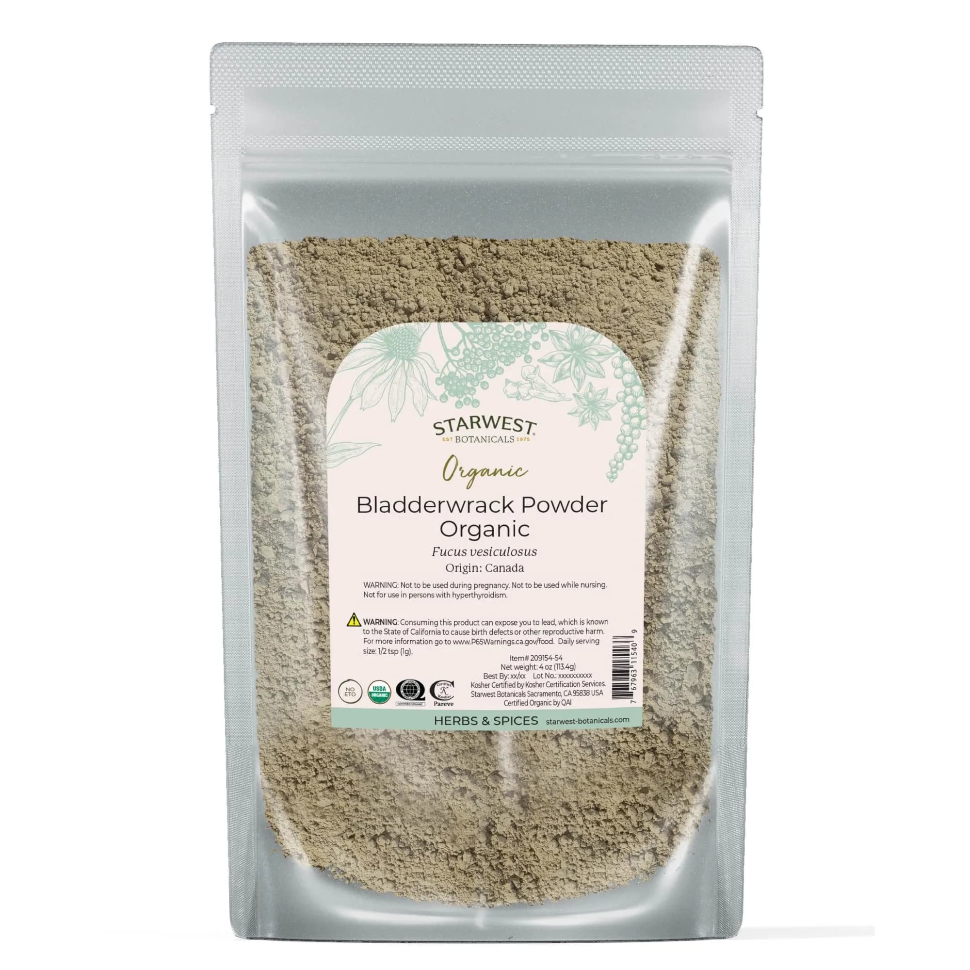 Starwest Botanicals Organic Bladderwrack Powder 113g (4 oz) | USDA Certified Organic Marine Botanical