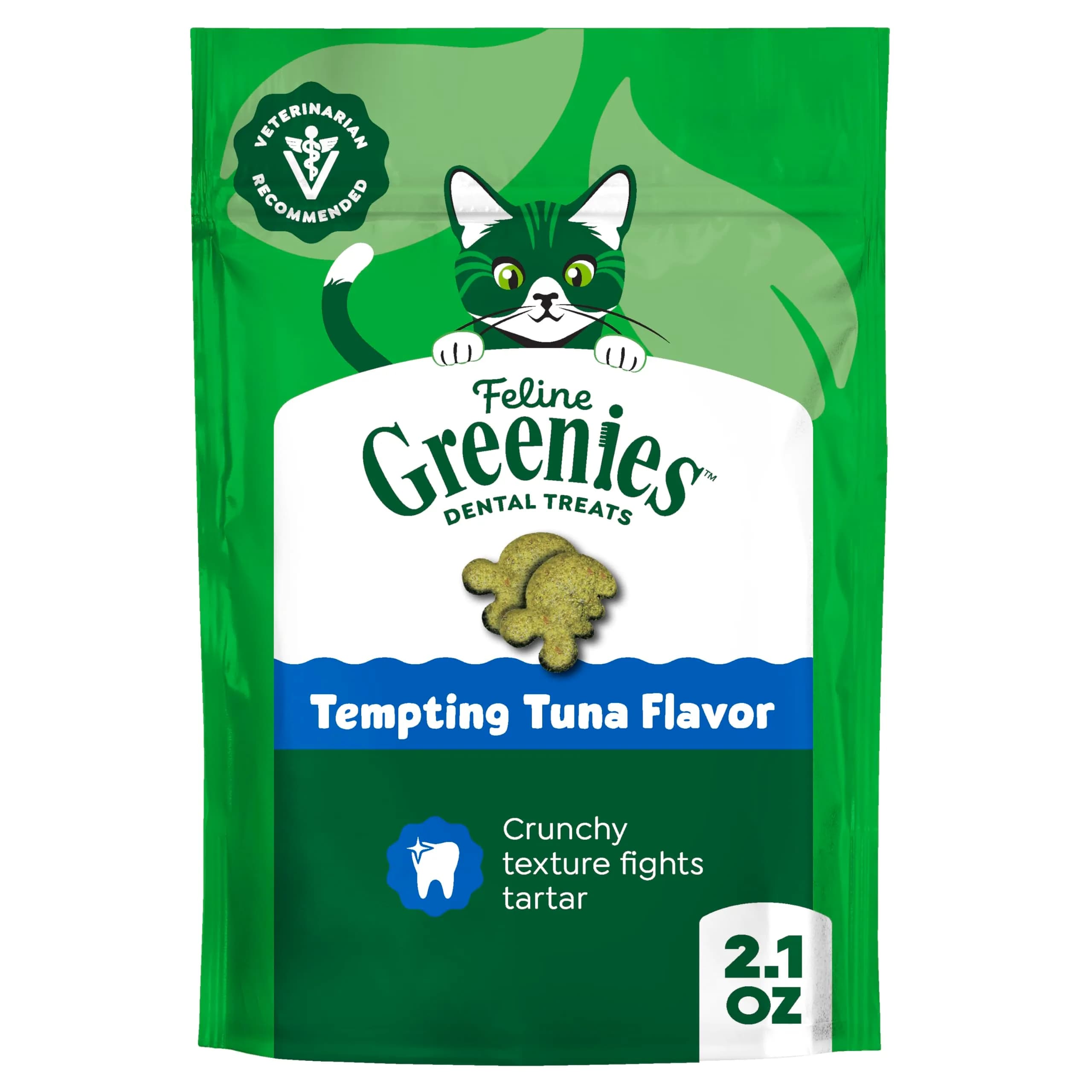 Greenies Feline Natural Dental Cat Treats, Tempting Tuna Flavor, 2.1 oz (60 g) | Vet-Recommended for Daily Dental Care - main product image