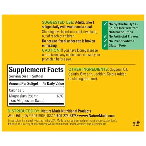 Nature Made Magnesium 250 mg Softgels, 90 Count (Pack of 1) | Supports Muscle Relaxation & Nerve Health thumbnail 7