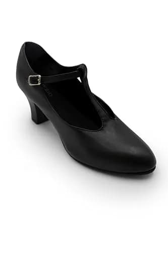 Capezio Jr. Footlight T-Strap Black Dance Shoe - 4 M US | Non-slip heel, moisture-wicking lining, comfortable foam footbed thumbnail 1