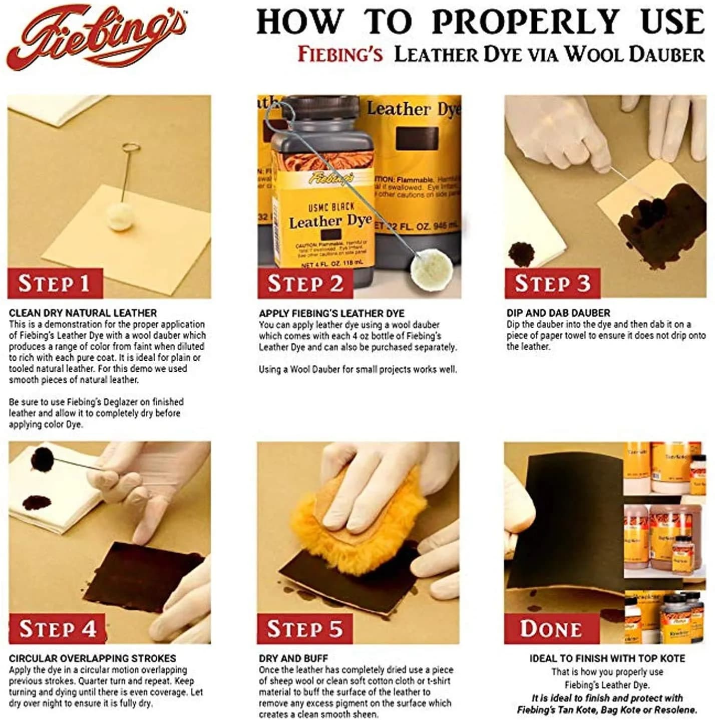 Fiebing's Leather Dye Light Brown 118ml (4 fl oz) | Alcohol-Based Penetrating & Permanent Leather Dye - view 3
