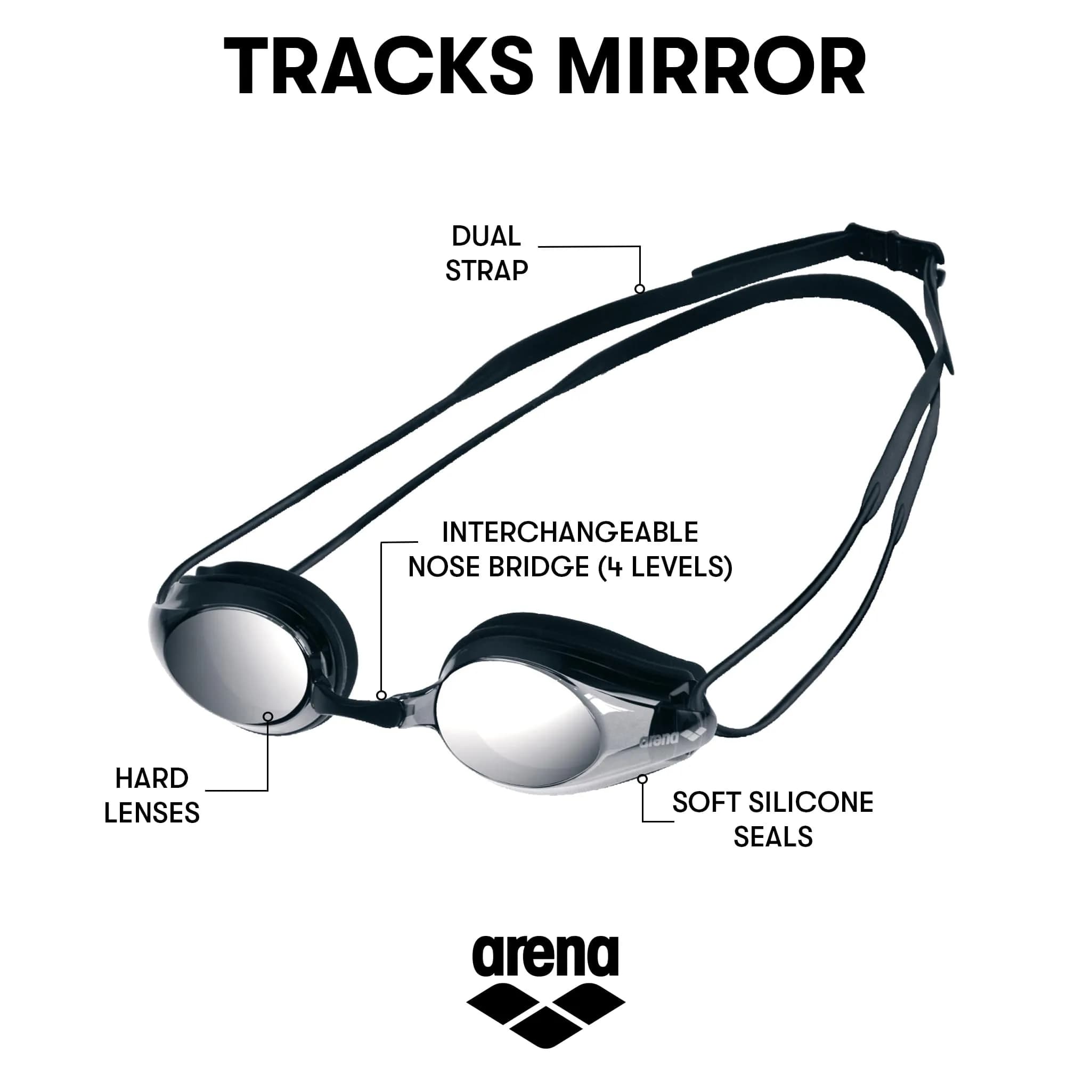 ARENA Tracks Adult Mirrored Racing Swim Goggles - Black/Smoke Silver/Black - view 2