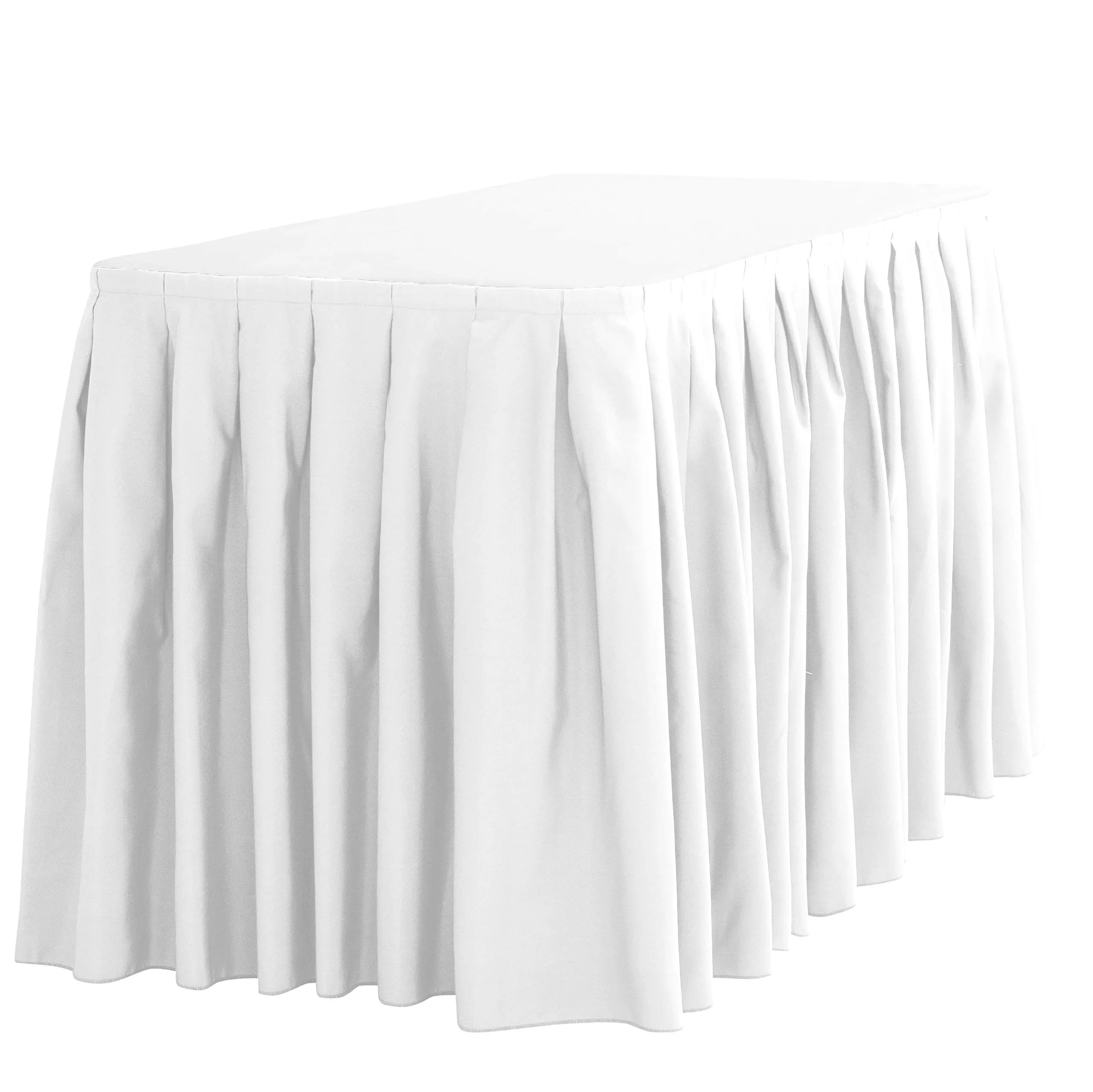 LTC LINENS Table Skirt White for 4 Feet Rectangular or 48 Inch Round Table | 14 ft Pleated Polyester Banquet Wedding