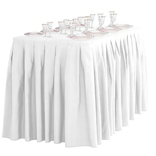 LTC LINENS Table Skirt White for 4 Feet Rectangular or 48 Inch Round Table | 14 ft Pleated Polyester Banquet Wedding thumbnail 3