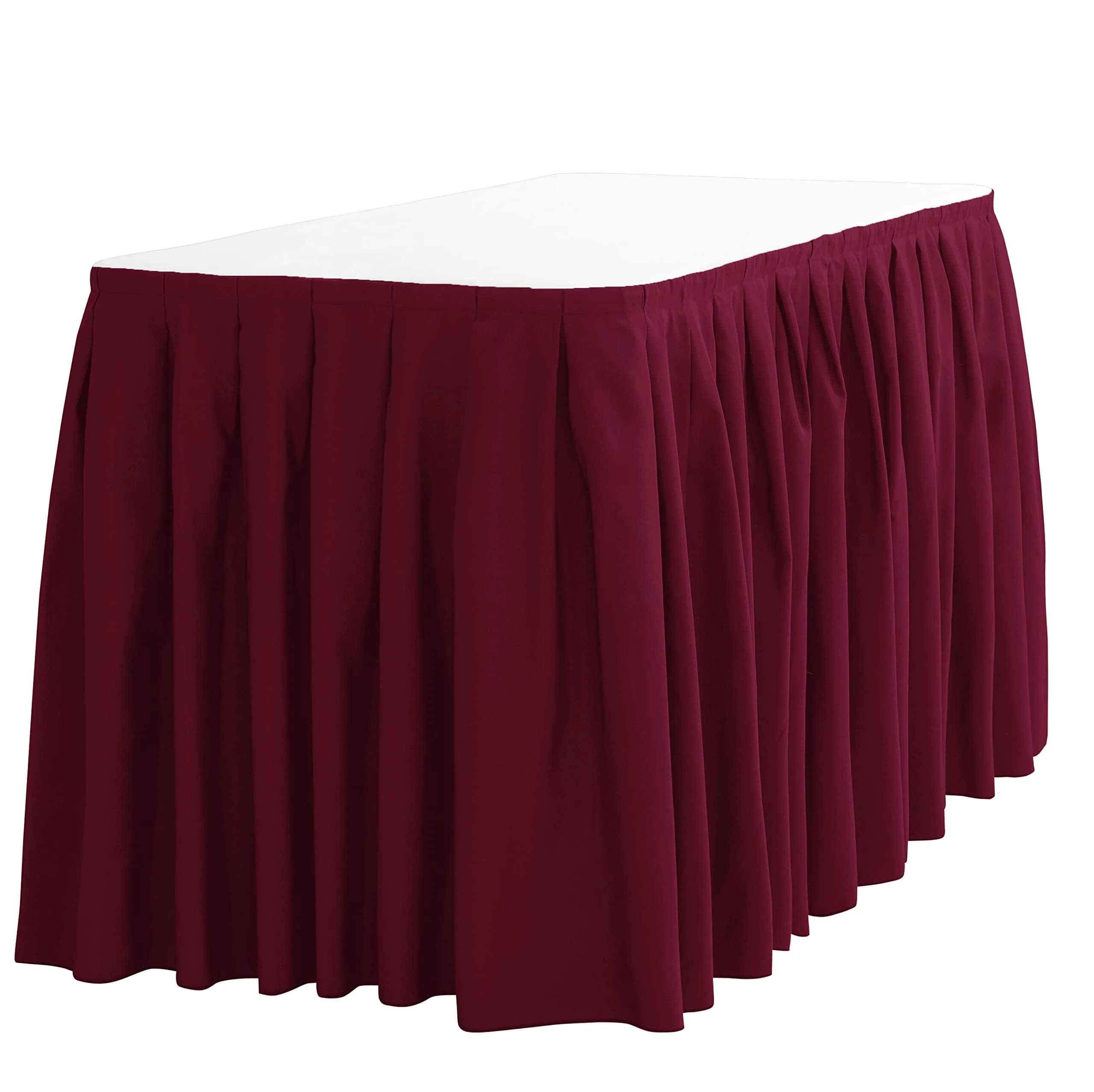 LTC LINENS 14 ft Burgundy Pleated Table Skirt for Rectangular & Round Tables | Elegant Polyester Banquet Cover