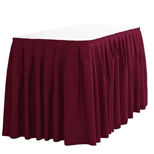 LTC LINENS 14 ft Burgundy Pleated Table Skirt for Rectangular & Round Tables | Elegant Polyester Banquet Cover thumbnail 1