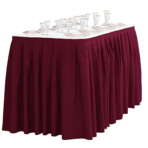 LTC LINENS 14 ft Burgundy Pleated Table Skirt for Rectangular & Round Tables | Elegant Polyester Banquet Cover thumbnail 3