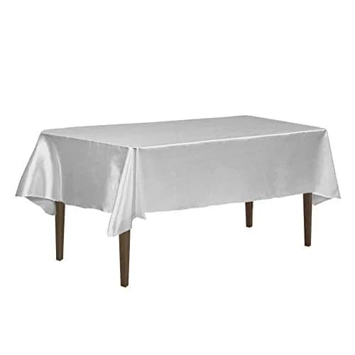 LTC LINENS Satin Tablecloth 60 x 126-Inch Silver | Elegant, All-Season Table Cover thumbnail 1