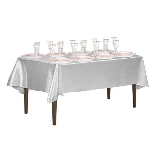 LTC LINENS Satin Tablecloth 60 x 126-Inch Silver | Elegant, All-Season Table Cover thumbnail 3