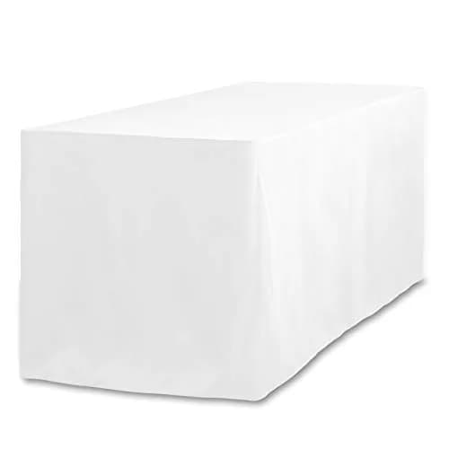 LTC LINENS 6 ft. Fitted Polyester Tablecloth White | Wrinkle-Resistant, Snug Fit for Banquet & Event Tables thumbnail 1