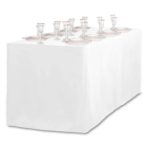 LTC LINENS 6 ft. Fitted Polyester Tablecloth White | Wrinkle-Resistant, Snug Fit for Banquet & Event Tables thumbnail 3