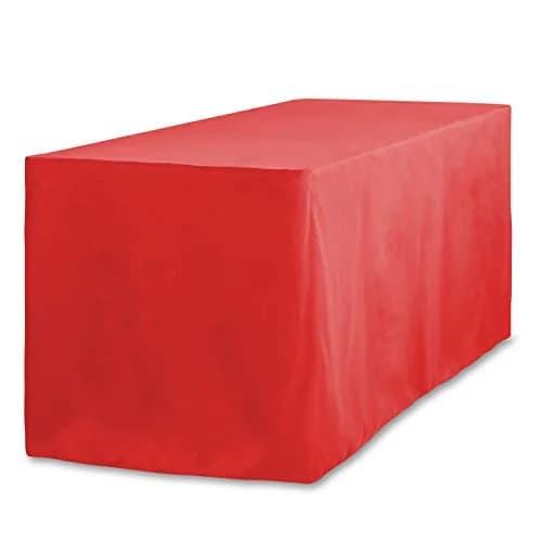 LTC LINENS 6 ft. Fitted Polyester Tablecloth Red | Wrinkle-Resistant & Snug Fit for Banquet & Event Tables thumbnail 1