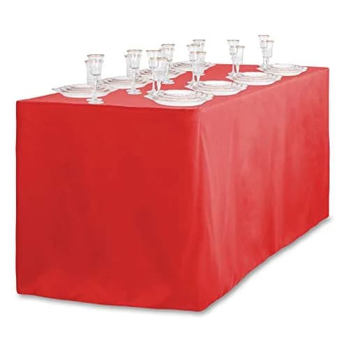 LTC LINENS 6 ft. Fitted Polyester Tablecloth Red | Wrinkle-Resistant & Snug Fit for Banquet & Event Tables thumbnail 3