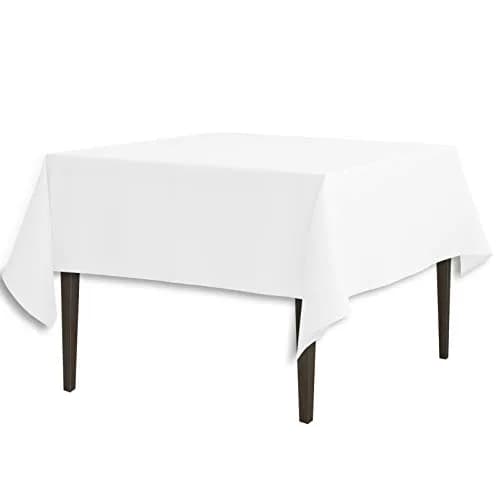 LTC LINENS 85-Inch Square Polyester Tablecloth White | Durable, Wrinkle-Resistant & Easy Care thumbnail 1