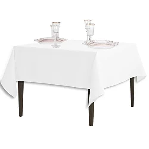 LTC LINENS 85-Inch Square Polyester Tablecloth White | Durable, Wrinkle-Resistant & Easy Care thumbnail 3