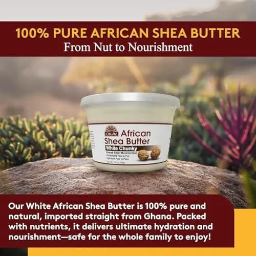 OKAY Natural Shea Butter Raw Chunky, White, 283 g (10 Ounce) | Pure, Unrefined, Moisturizing for Dry Skin thumbnail 6
