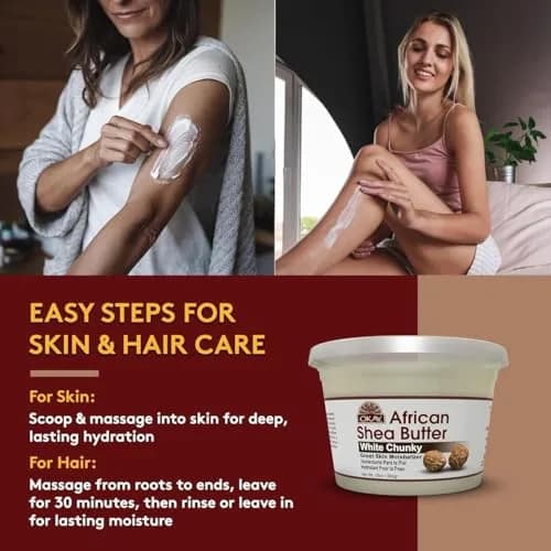OKAY Natural Shea Butter Raw Chunky, White, 283 g (10 Ounce) | Pure, Unrefined, Moisturizing for Dry Skin thumbnail 3