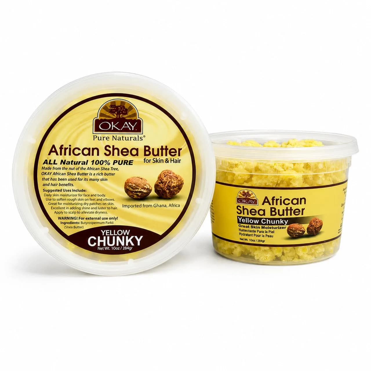 OKAY Raw African Shea Butter 283.5 g (10 oz) Chunks | Pure Unrefined Moisturizer for Face, Body & Hair — Shea Yellow