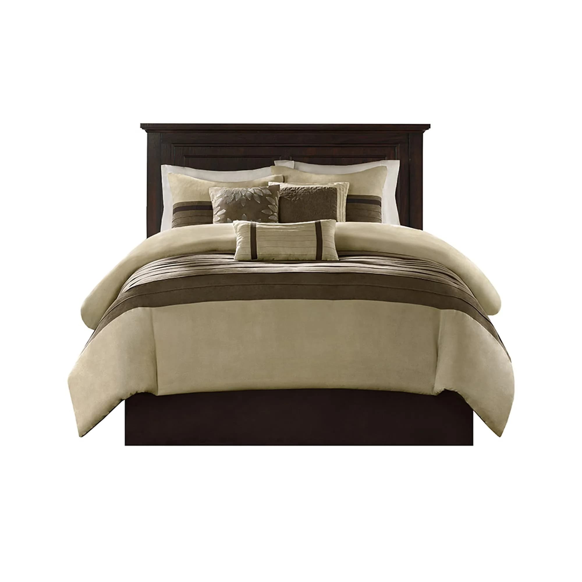 Madison Park Faux Suede Queen Comforter Set with Bed Skirt, Natural, 7pc | All-Season Microfiber Bedding
