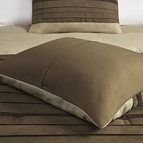 Madison Park Faux Suede Queen Comforter Set with Bed Skirt, Natural, 7pc | All-Season Microfiber Bedding thumbnail 7