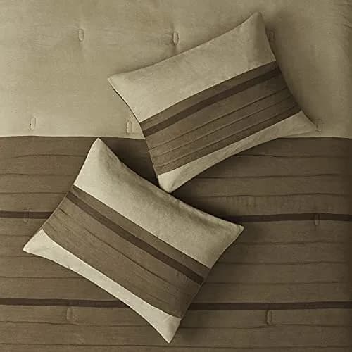 Madison Park Faux Suede Queen Comforter Set with Bed Skirt, Natural, 7pc | All-Season Microfiber Bedding thumbnail 3