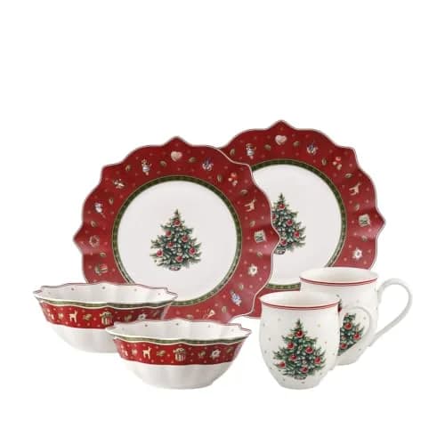 Villeroy & Boch Toy's Delight Breakfast Set for 2, Red 750ml (25.36 Fl Oz) | Festive Porcelain for Christmas Mornings thumbnail 1