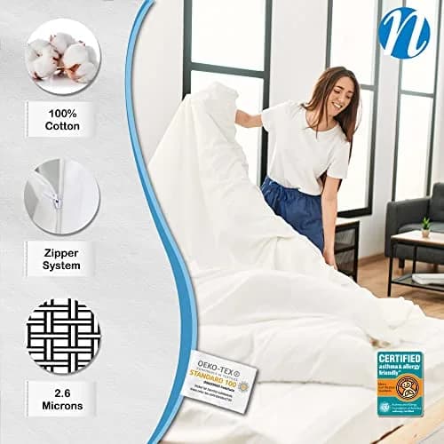 National Allergy 100% Cotton Duvet Cover Queen Size | Oversized 96x92, White, Hypoallergenic thumbnail 3