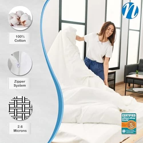 National Allergy 100% Cotton Twin XL Duvet Cover Protector, 70x90 in, White | Hypoallergenic, Breathable Cotton, Easy Care thumbnail 2