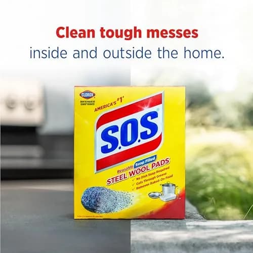 S.O.S Steel Wool Soap Pads 10 Count | Tough Cleaning Power for Indian Kitchens thumbnail 2