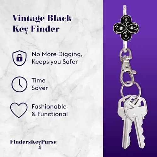 Finders Key Purse Women’s Bag Charm Key Finder, Car Keychain Hook, Vintage Black thumbnail 2