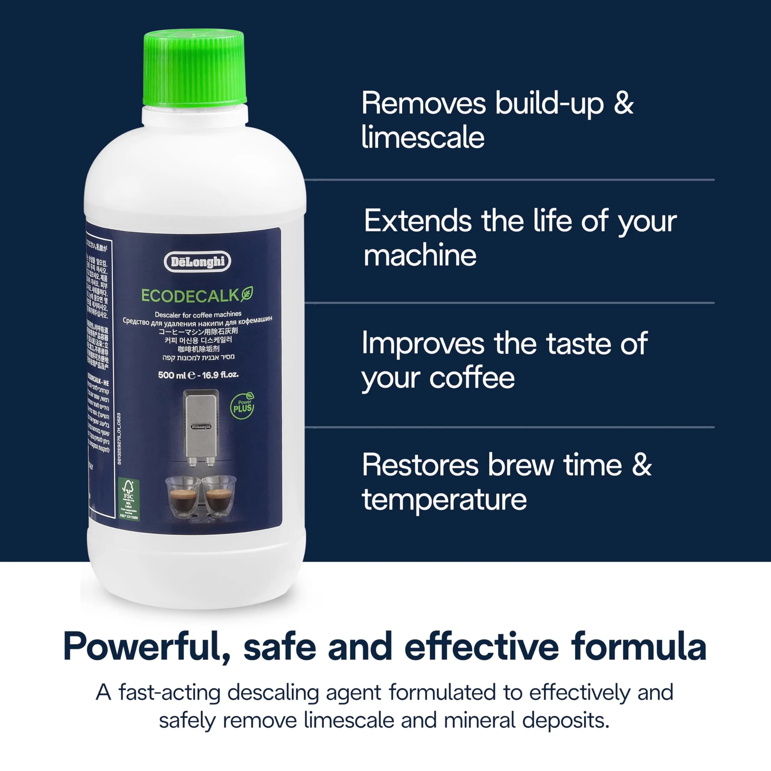 De'Longhi EcoDecalk Universal Descaler 500ml (16.9 Fl Oz) | Coffee Machine Limescale Remover - view 3