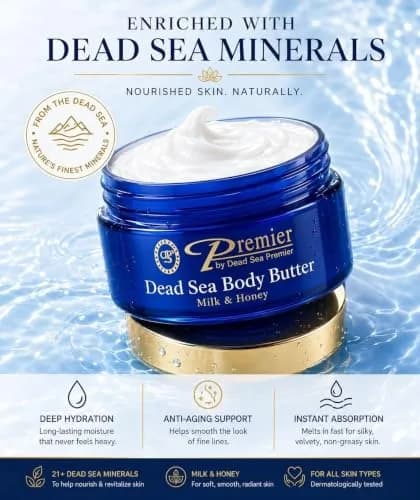 Premier Dead Sea Anti-Aging Body Cream - Milk & Honey 5.95 oz | Deep Hydration & Firming thumbnail 6