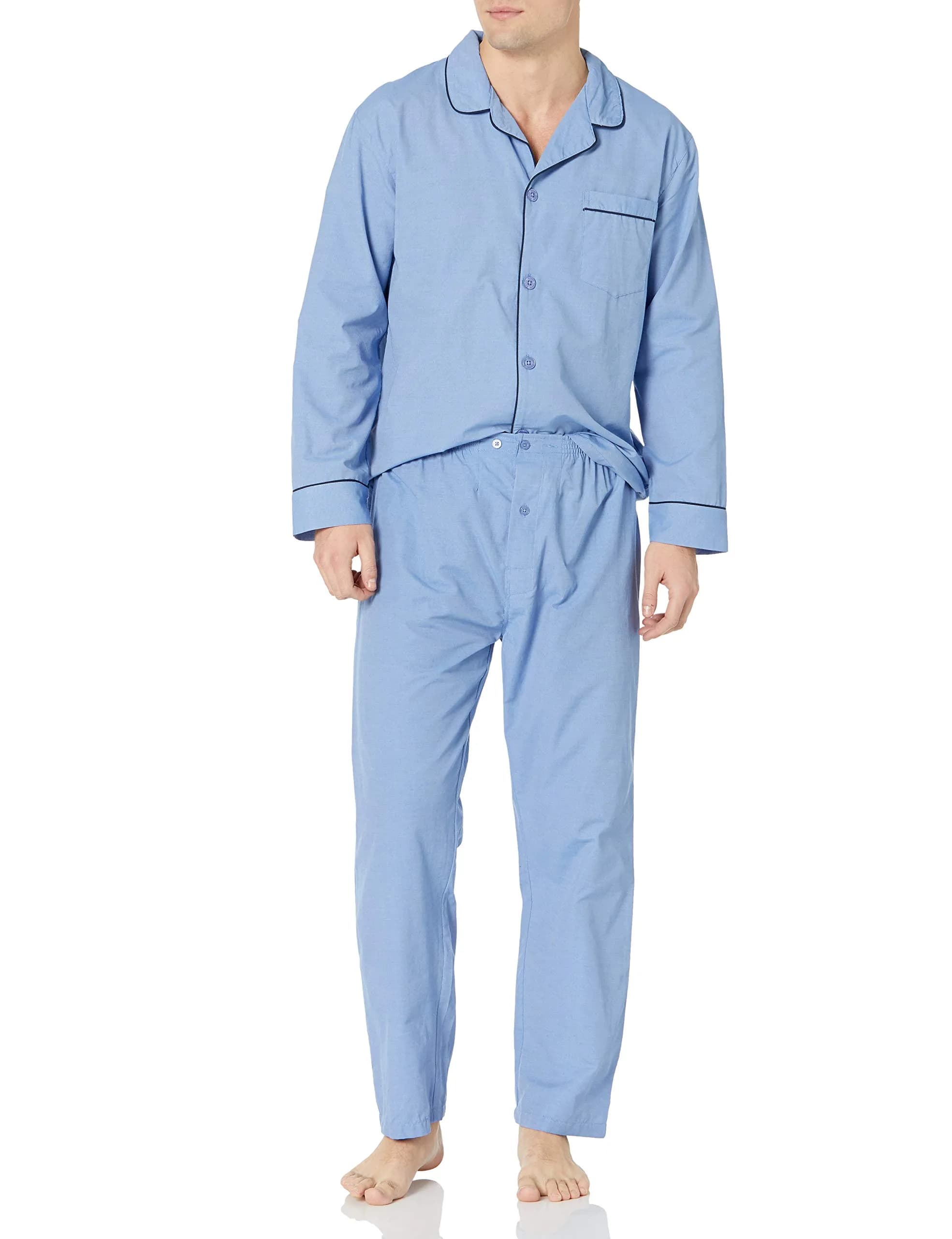 Hanes Men's Woven Plain-Weave Pajama Set, Blue Solid, Small | Comfortable Sleepwear for Men — Blue Solid