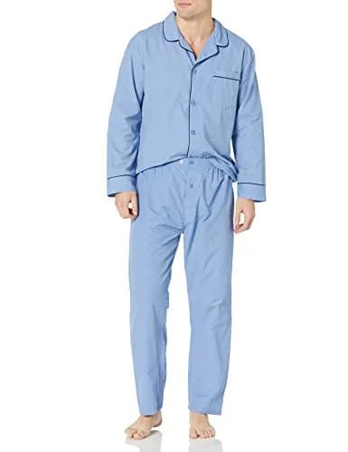 Hanes Men's Woven Plain-Weave Pajama Set, Blue Solid, Small | Comfortable Sleepwear for Men thumbnail 1